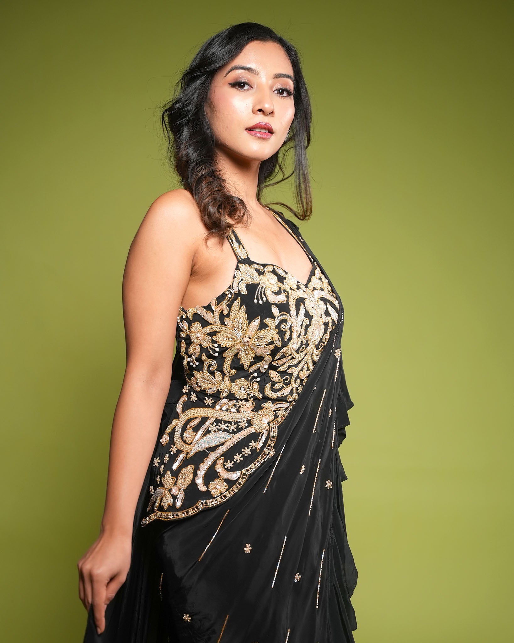 Peplum drape saree