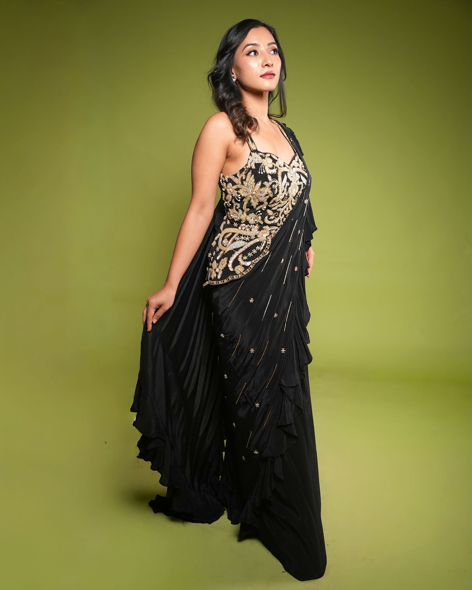 Peplum drape saree