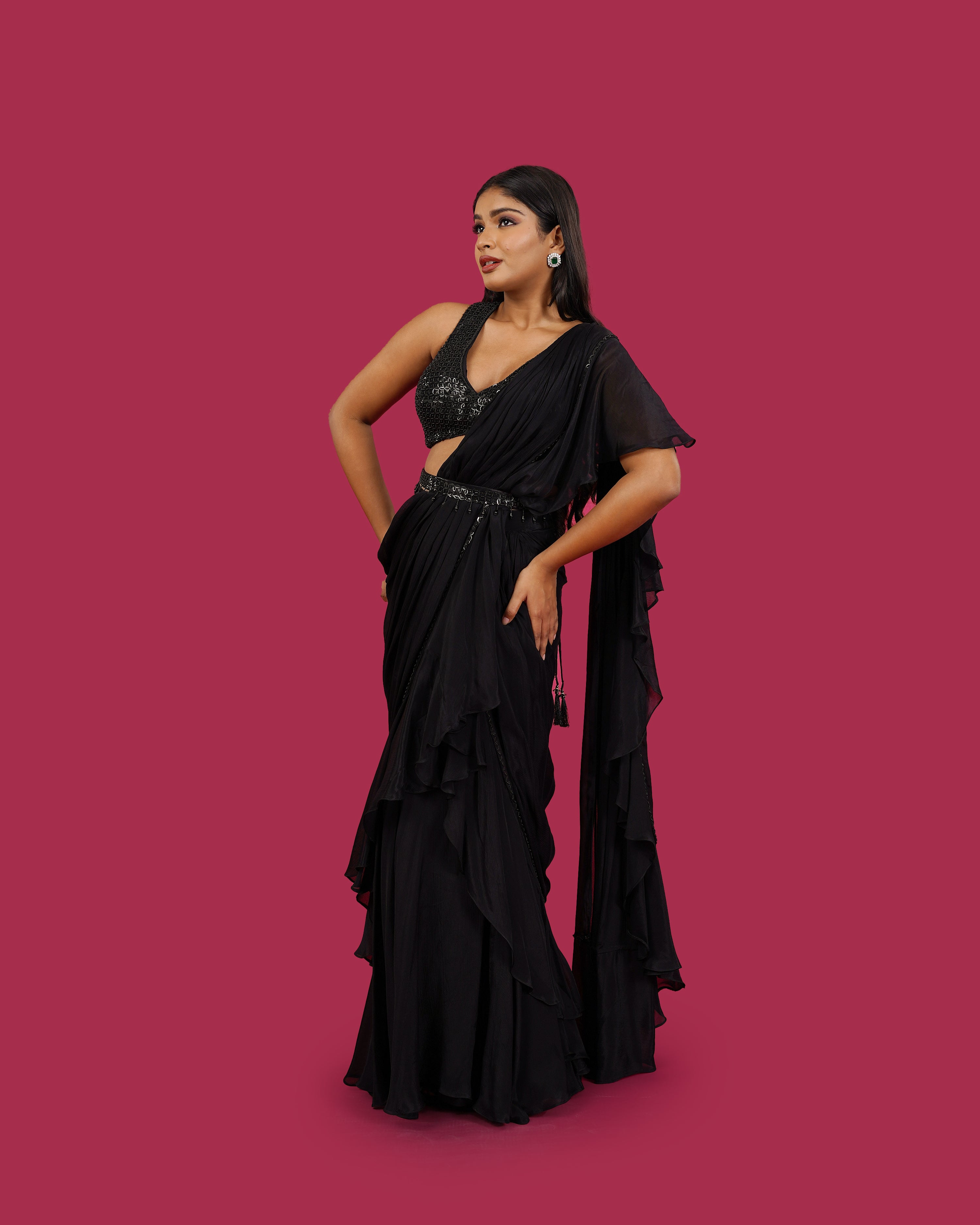 Black Drape Saree