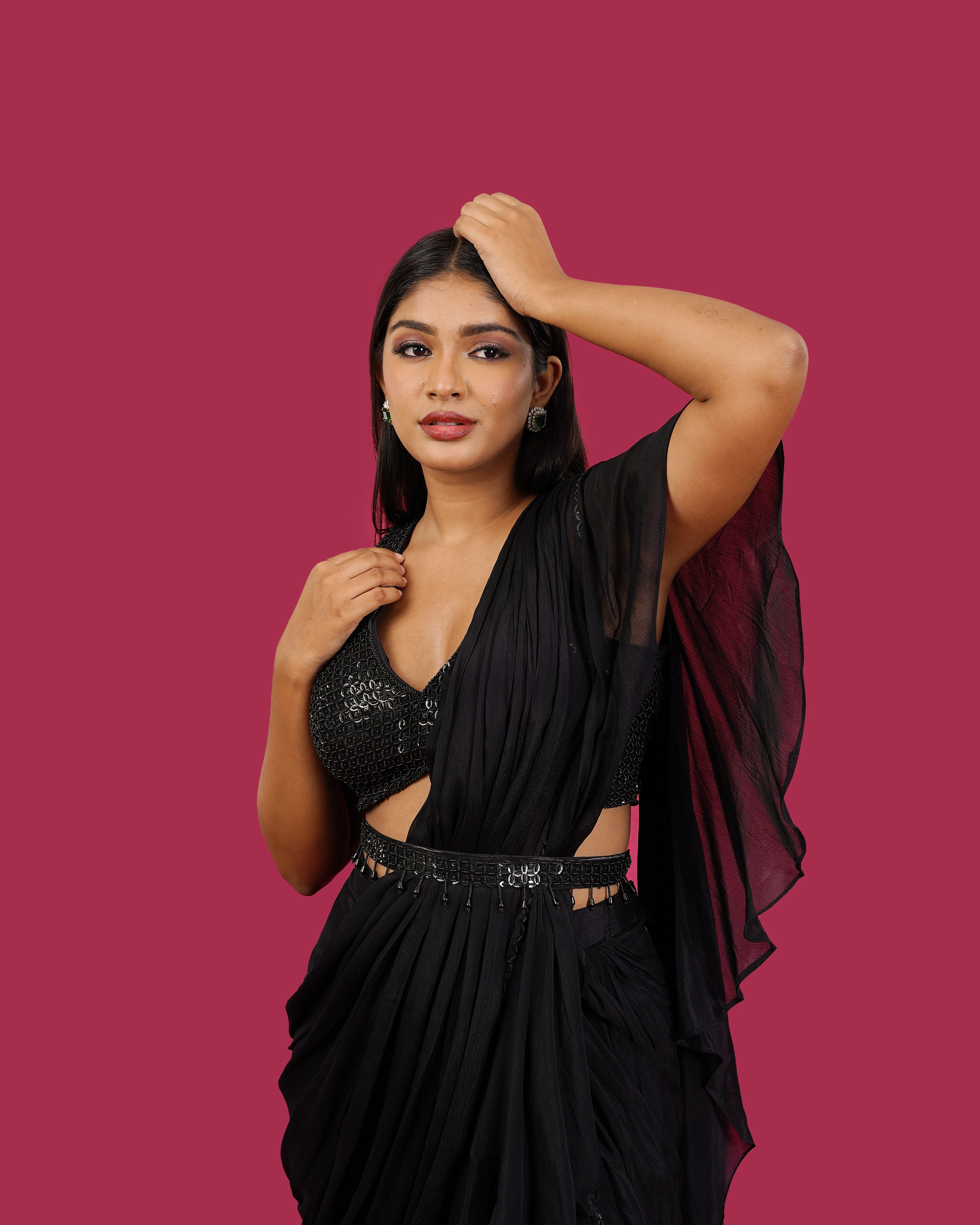 Black Drape Saree