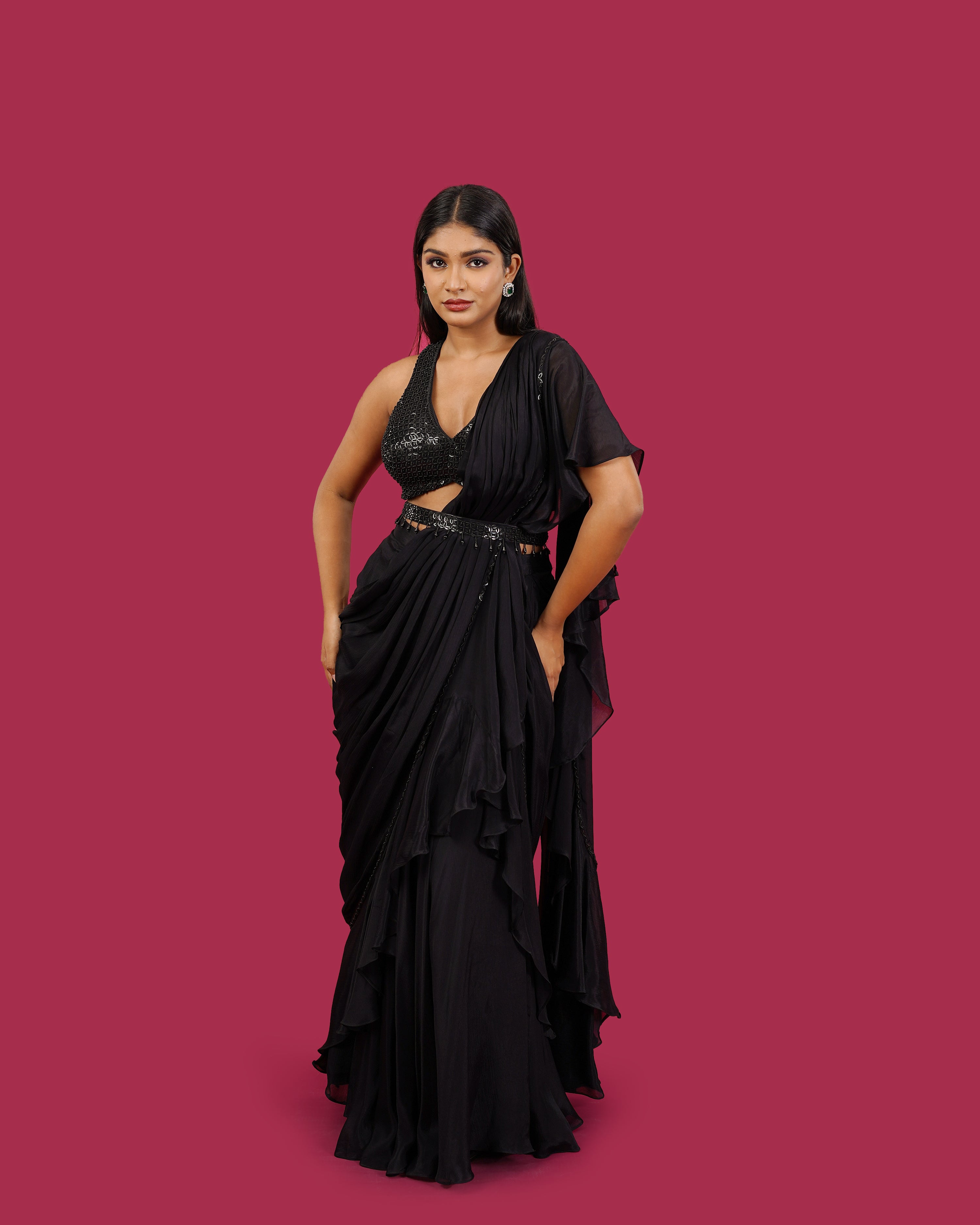 Black Drape Saree